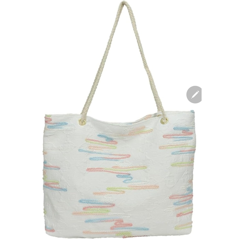 White Embroidered Tote Bag‎ Beach Travel Casual Shoulder Bag